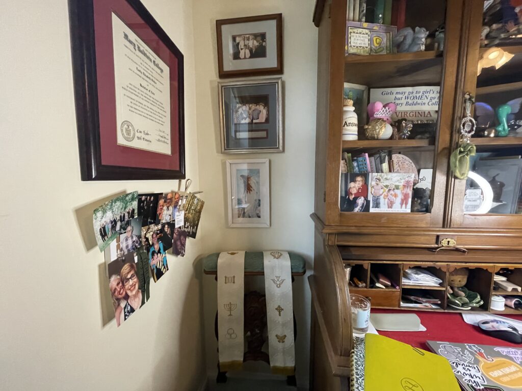 desk and items on wall