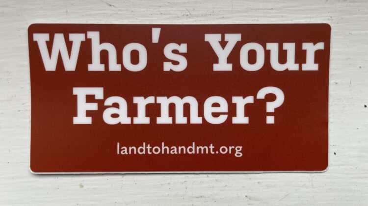 A sticker with "who's your farmer?" on it